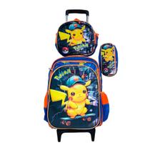 Kit Mochila do Pokémon em 3D com Rodinhas + Lancheira Térmica + Estojo Escolar Infantil