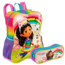 Kit Mochila e Estojo Casa Mágica Gabby Fadas Sestini - Poliéster Estampado - 38x31x12cm - 14L