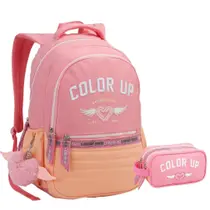 Kit Mochila e Estojo Escolar Feminina ColorUp Para Notebook