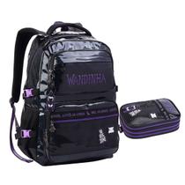 Kit Mochila e Estojo Infantil Holográfica Wandinha PRETO