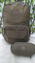 Kit mochila e estojo, mochila com três zipers, bolso para água, espaço para notebook - Dalva Brasil