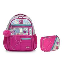Kit Mochila e Estojo Rebecca Bonbon Escolar Holográfica cor:rosa