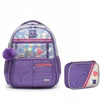 Kit Mochila e Estojo Rebecca Bonbon Escolar Holográfica cor:roxo