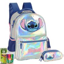 Kit Mochila e Estojo Stitch Holografica Luxcel