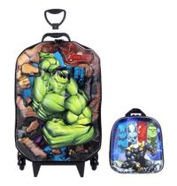 Kit Mochila E Lancheira 3D Hulk Infantil Rígida Meninos