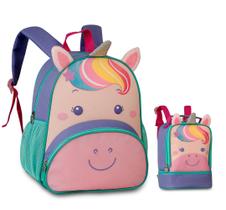Kit mochila e lancheira escolar infantil bichinhos unicornio