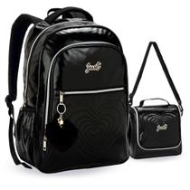 Kit Mochila e Lancheira Escolar Juvenil Metalizado Preto