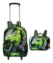 Kit Mochila E Lancheira Infantil Rodinhas Hulk Vingadores