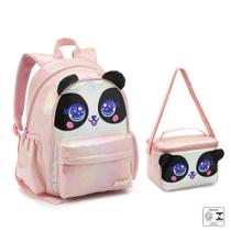 Kit mochila e lancheira infantil zoop panda brilhante - seanite