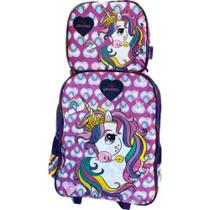 Kit Mochila E Lancheira Unicórnio Roxo Com Glitter - Luxcel