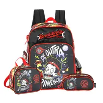 Kit Mochila Enaldinho De Costas Estojo Triplo Com Lancheira