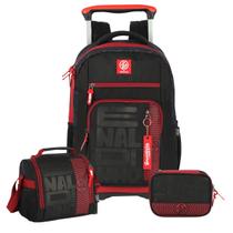 Kit Mochila Enaldinho Rodinhas Lancheira E Estojo Box Escola