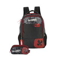 Kit Mochila Enaldinho YouTuber Costas E Estojo Triplo Teen Cor:Preto