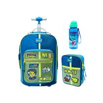 Kit Mochila Escola Menino Rodinhas Estojo Garrafa ColorBlock Kit Mochila Escola Menino Rodinhas Estojo Garrafa ColorBlock