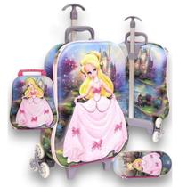 Kit Mochila Escolar 3D com 3 Rodinhas Com Lancheira Estojo Infantil