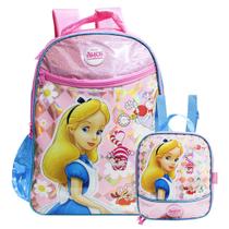 Kit Mochila Escolar Alice No País Das Maravilhas e Lancheira Térmica Infantil Meninas Disney Desenho
