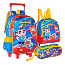 Kit Mochila Escolar Aventureiros Estojo Lancheira Térmica Infantil Meninos Kit Mochila Escolar Aventureiros Estojo Lancheira Térmica Infantil Meninos