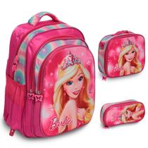 Kit Mochila Escolar Barbie 3D Alça Costas Resistente Tam G