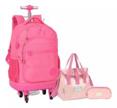 Kit Mochila Escolar Barbie Crinkle Juvenil 4 Rodinhas Tam G