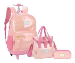 Kit Mochila Escolar Barbie Holográfica Trolley Rodinhas G