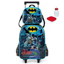 Kit Mochila Escolar Batman Rodinhas Tam G Com Lancheira