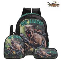 Kit Mochila Escolar Bolsa Dinossauro T-Rex Zoo Menino Costas Kit Mochila Escolar Bolsa Dinossauro T-Rex Zoo Menino Costas