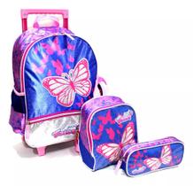Kit Mochila Escolar Borboleta Land Fairy Rodinhas G Meninas