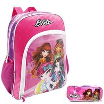 Kit Mochila Escolar Bratz Infantil Alças Costas Meninas Tam G Estojo Duplo