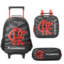 Kit Mochila Escolar C Rodas Flamengo+Lancheira +Estojo Duplo