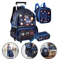 Kit Mochila Escolar Carrinho Lancheira Térmica Estojo Game Com Luzes Clio Style