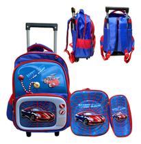 Kit Mochila Escolar Carros Lancheira Estojo