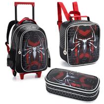 Kit Mochila Escolar com 3 Peças, Mochila com Rodinhas, Lancheira e Estojo, Menino, Silver Spider Kit Mochila Escolar com 3 Peças, Mochila com Rodinhas, Lancheira e Estojo, Menino, Silver Spider