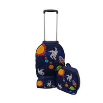 Kit mochila escolar com carrinho Astronauta