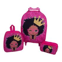 Kit mochila escolar com carrinho Negra Princesa