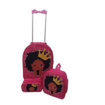 Kit mochila escolar com carrinho Negra Princesa