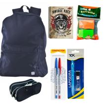 Kit Mochila Escolar Com Estojo Canetas Lápiseira Borracha Caderno Capa Dura Kit Mochila Escolar Com Estojo Canetas Lápiseira Borracha Caderno Capa Dura