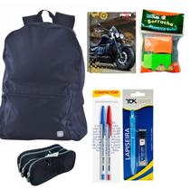 Kit Mochila Escolar Com Estojo Canetas Lápiseira Borracha Caderno Capa Dura Kit Mochila Escolar Com Estojo Canetas Lápiseira Borracha Caderno Capa Dura