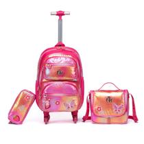 Kit Mochila Escolar Com Estojo Lancheira Rosa Resistente