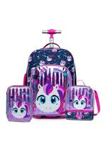 Kit Mochila Escolar com lancheira térmica e estojo infantil Juvenil Meninas Material Escola