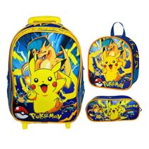 Kit Mochila Escolar Com Rodinha Estojo Lancheira Pokemon