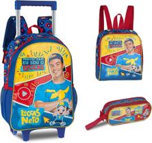 Kit mochila escolar com rodinhas,estojo e lancheira luccas neto azul - CLIO