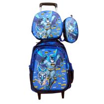 Kit Mochila Escolar com Rodinhas Infantil Batman 3D + Lancheira Térmica + Estojo