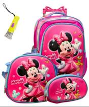 Kit Mochila Escolar Com Rodinhas Infantil Menina Minnie Disney 3D