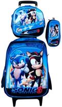 Kit Mochila Escolar Com Rodinhas Infantil Menino Sonic