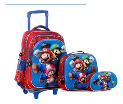 Kit Mochila Escolar Com Rodinhas Infantil Super Mario Bros Kit Mochila Escolar Com Rodinhas Infantil Super Mario Bros