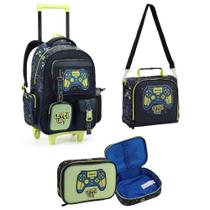 Kit Mochila Escolar com Rodinhas Lancheira e Estojo Gamer