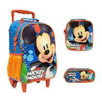 Kit mochila escolar com rodinhas mickey com lancheira e porta lapis xeryus