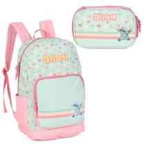 Kit Mochila Escolar Costa Stitch Verde Grande Com Estojo Box