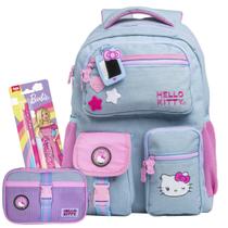 Kit Mochila Escolar Costas Juvenil Hello Kitty Meninas Azul