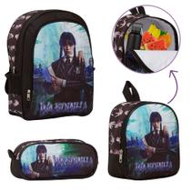 Kit Mochila Escolar Costas Menina Wandinha Resistente Grande